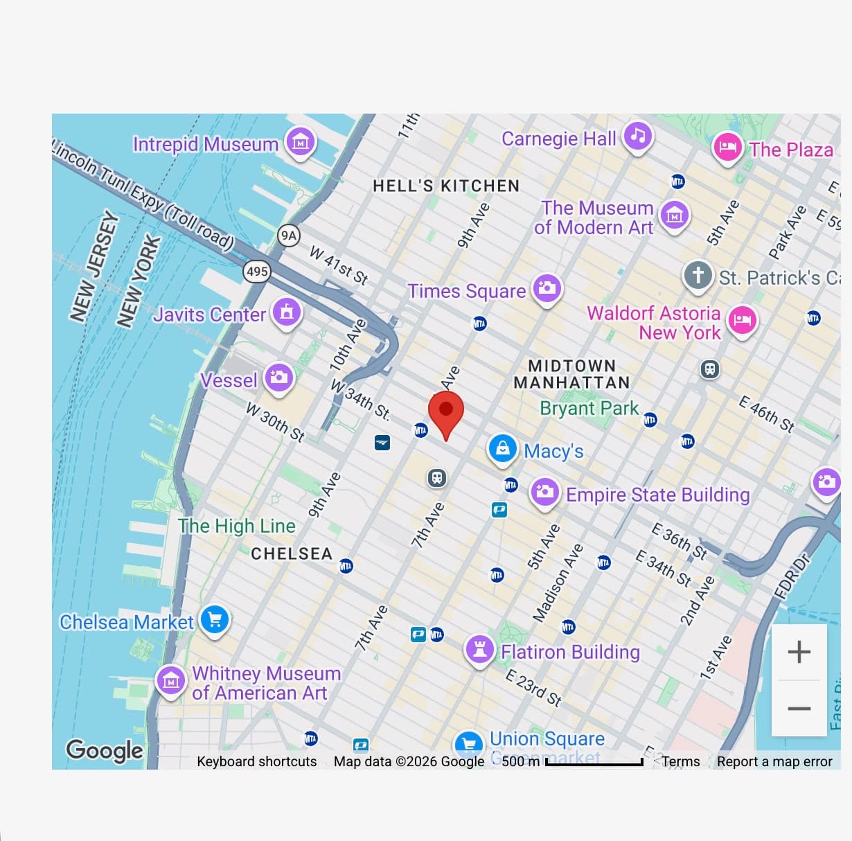 Map of Friedman Management Corp. near 14 Penn Plaza in Midtown Manhattan